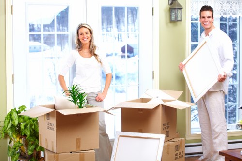 Office items and boxes prepared for a van move